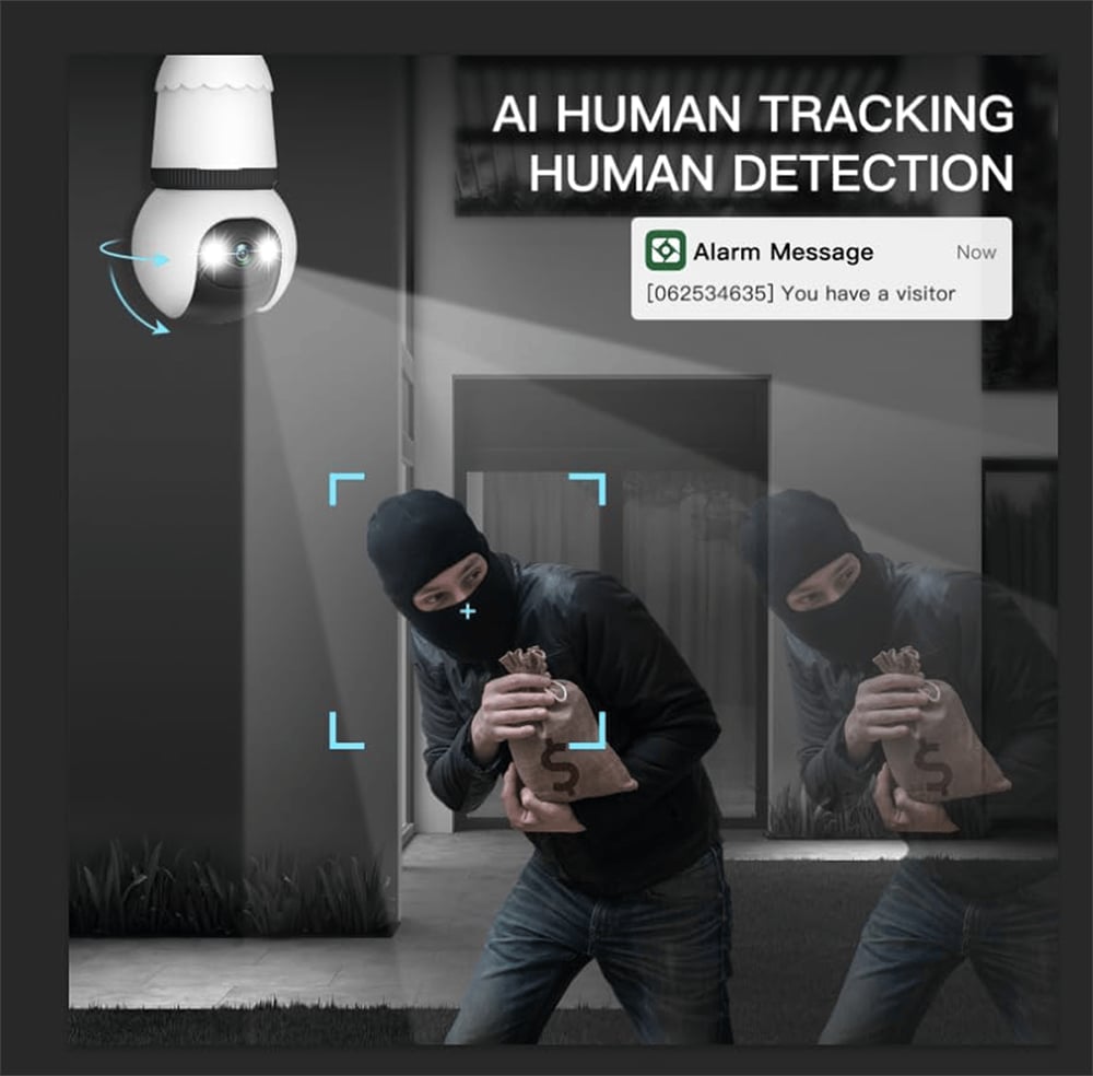 2MP Light Bulb Security Camera 2.4GHz Wireless Outdoor Indoor Camera with Night Vision