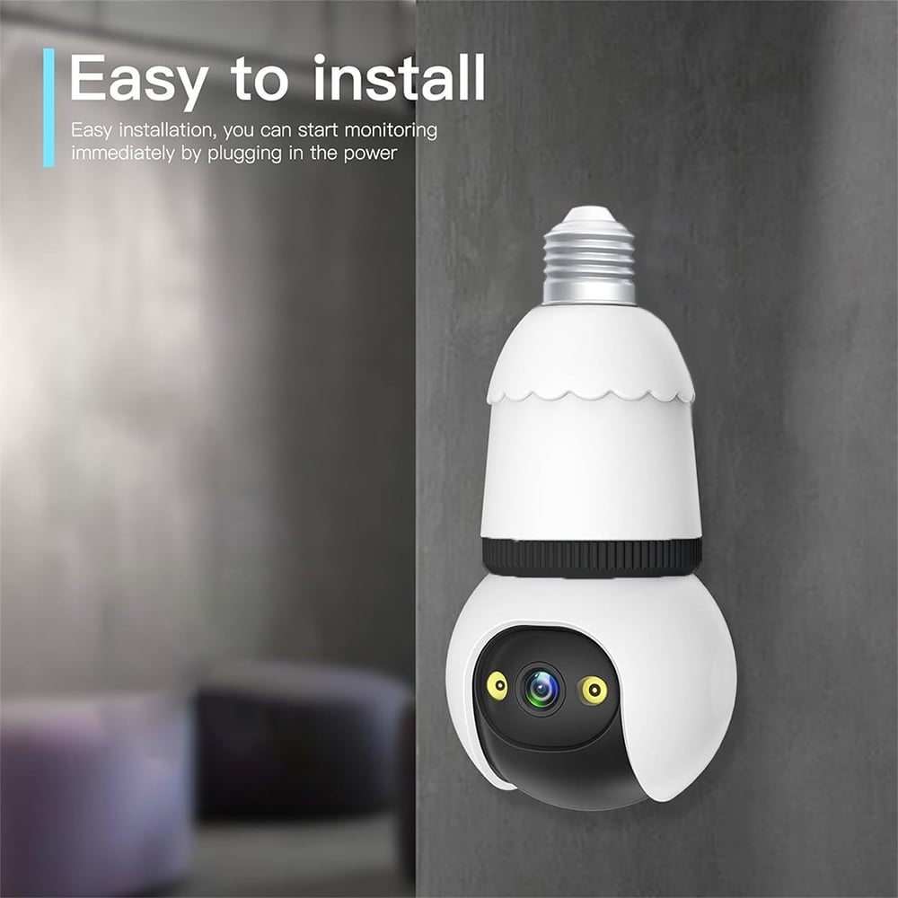 2MP Light Bulb Security Camera 2.4GHz Wireless Outdoor Indoor Camera with Night Vision