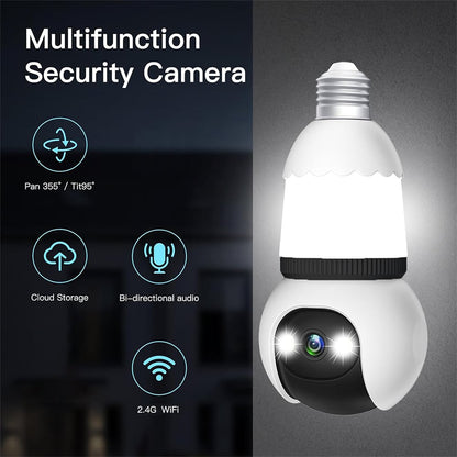 2MP Light Bulb Security Camera 2.4GHz Wireless Outdoor Indoor Camera with Night Vision